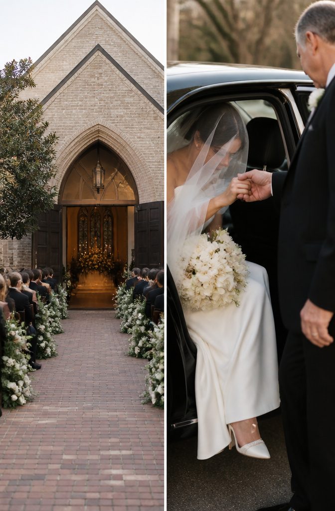 A bride in the car moments before the ceremony begins.