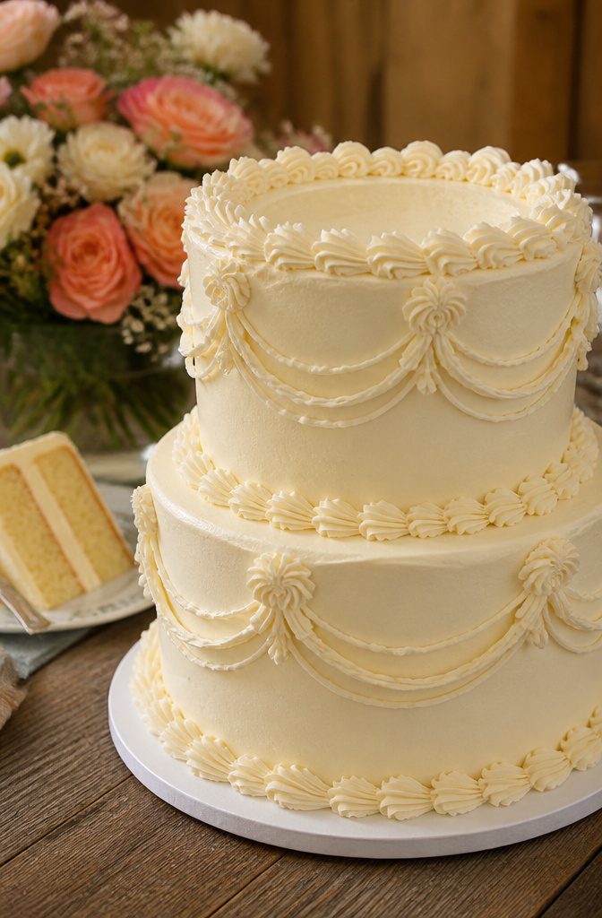 Buttercream Wedding Cake: 5 Frosting Types, Flavors & Decorating Guide 7 A bowl of thick American buttercream frosting ready for decorating.