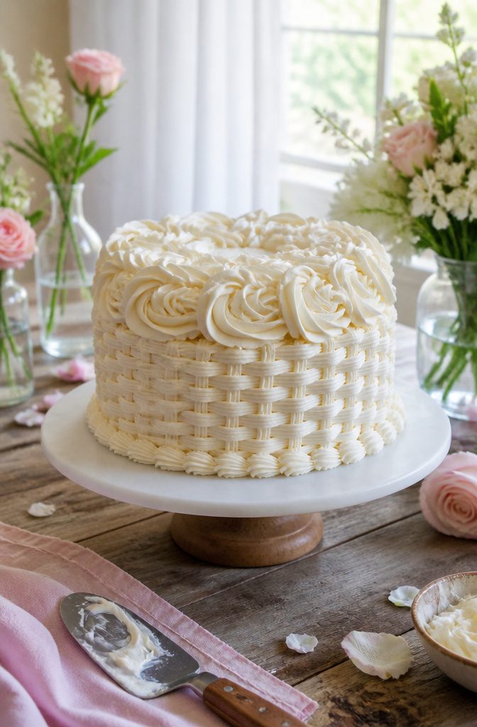 Buttercream Wedding Cake: 5 Frosting Types, Flavors & Decorating Guide 8 A wedding cake adorned with smooth Swiss meringue buttercream roses.