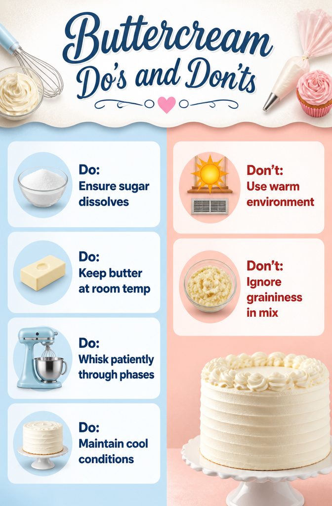 Buttercream Wedding Cake: 5 Frosting Types, Flavors & Decorating Guide 13 A list of common problems and solutions for buttercream frosting.