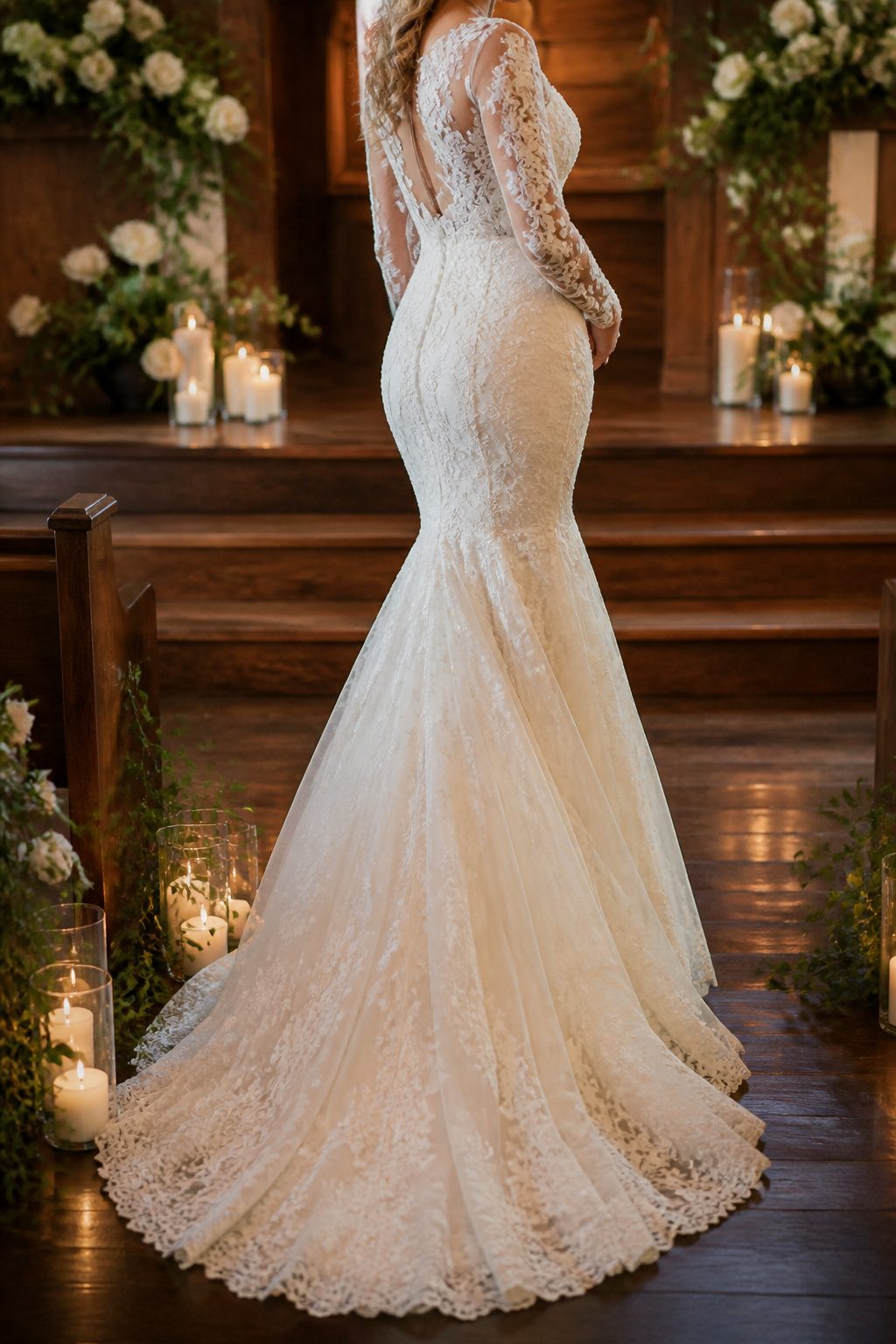 Long sleeve lace mermaid wedding dress.