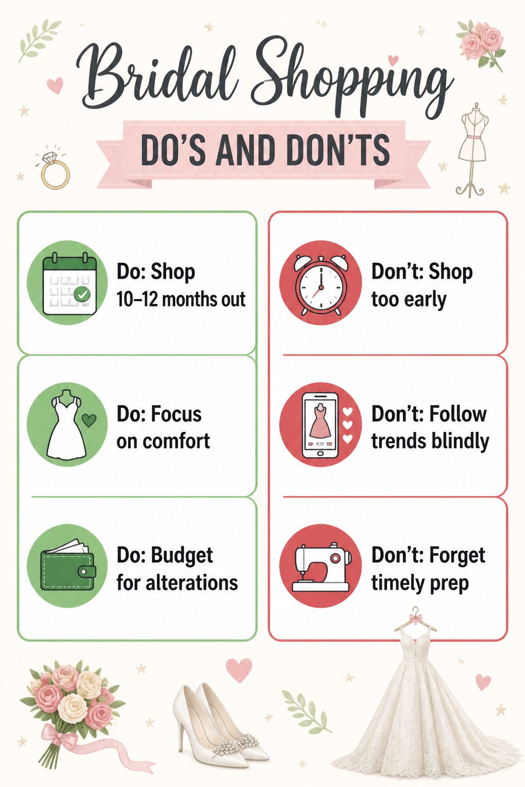 Infographic about bridal shopping mistakes to avoid.