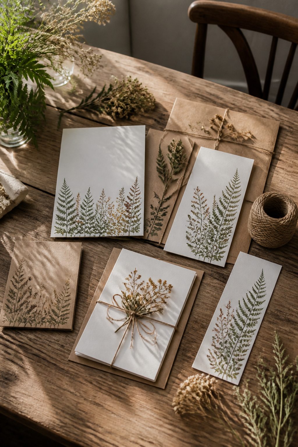 A wedding stationery suite with watercolor botanical illustrations.