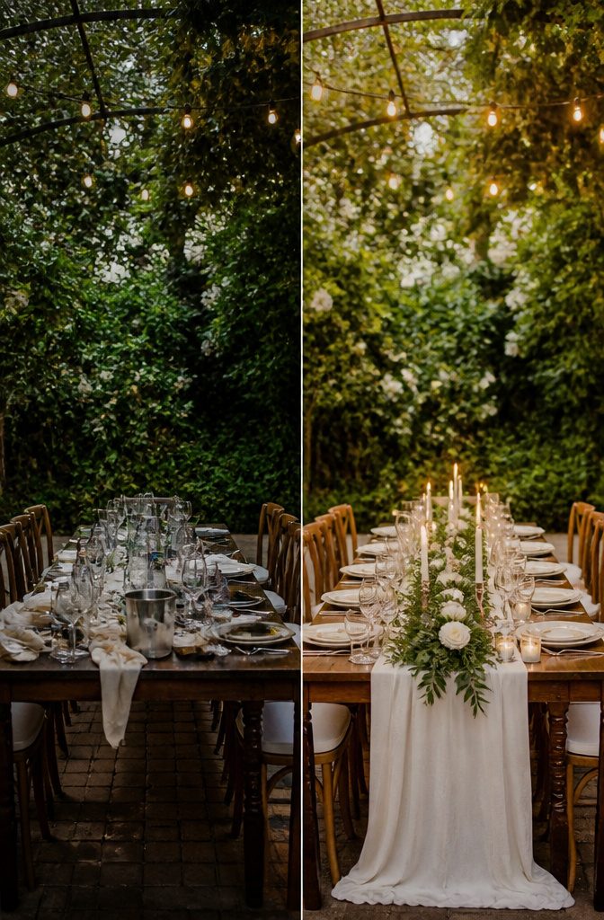Ivory and champagne color palette in a garden wedding.