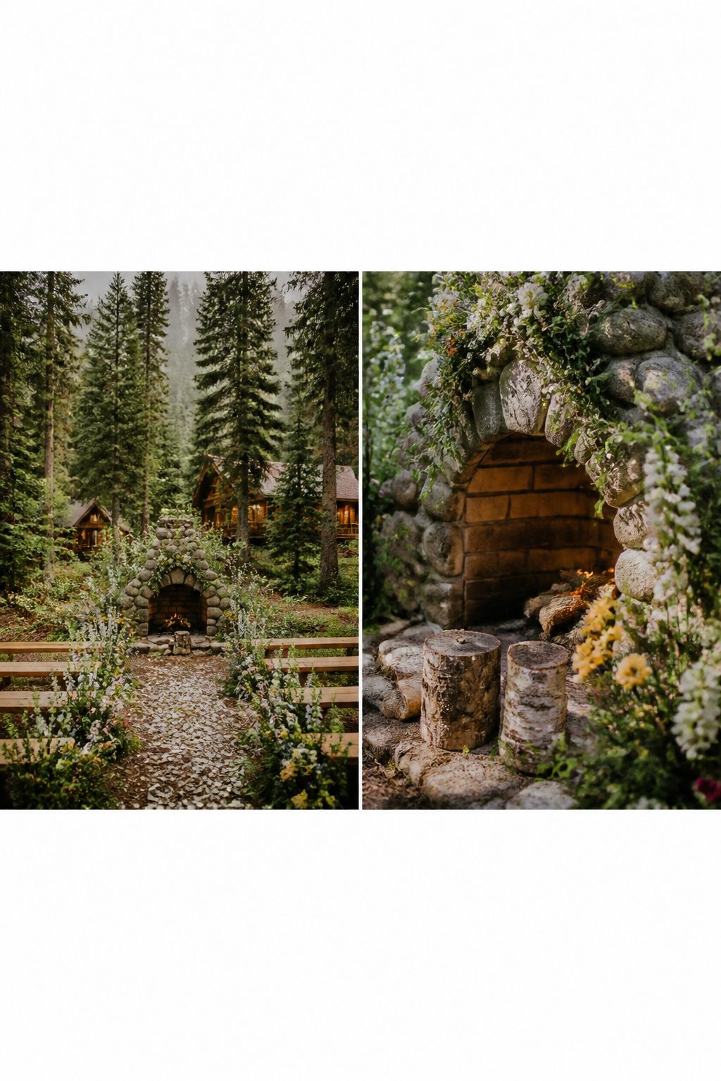 Spruce-fir forest and historical buildings at Dunton Hot Springs.