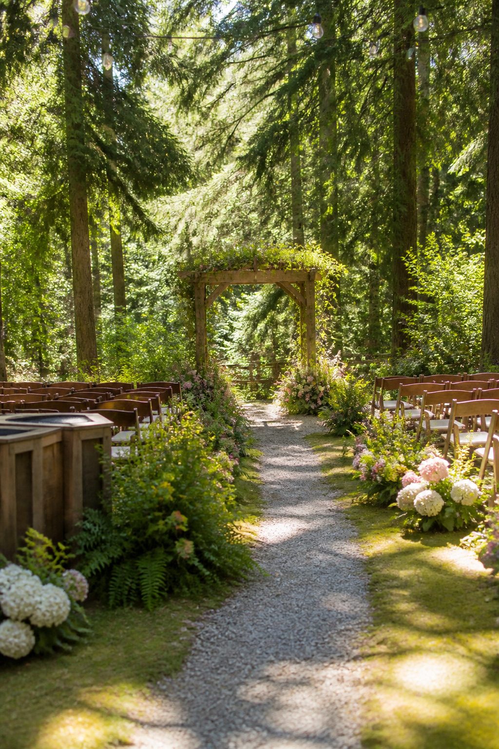 Charming garden ceremony setup at Evergreen Gardens.
