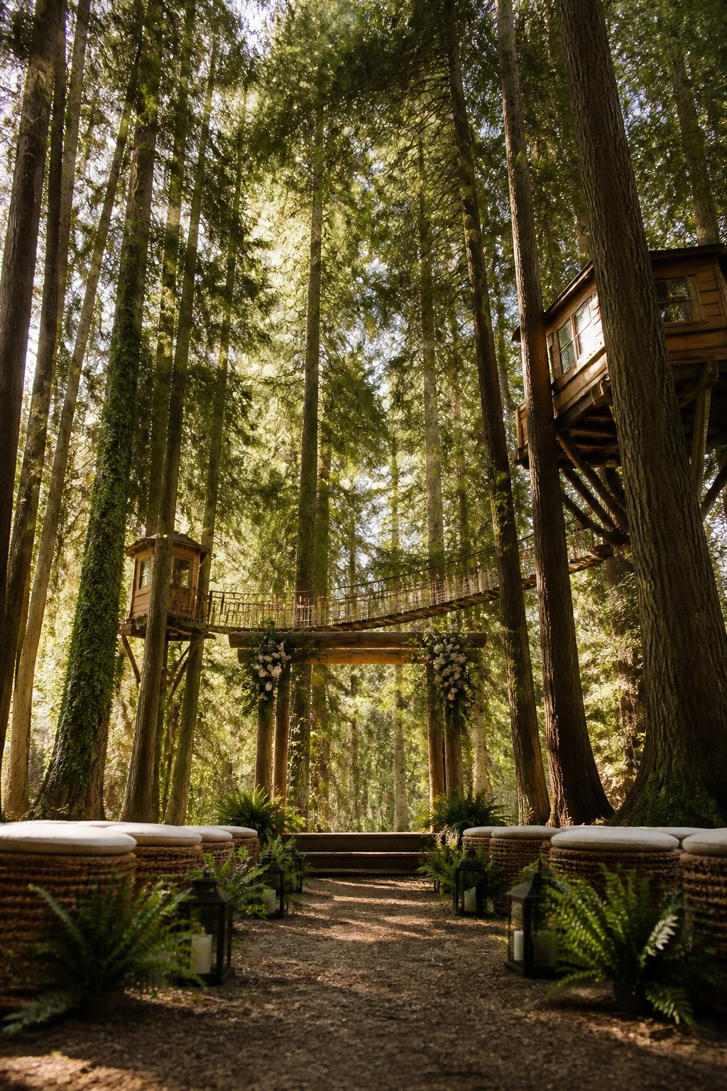 Treehouses in a forest setting at Treehouse Point.