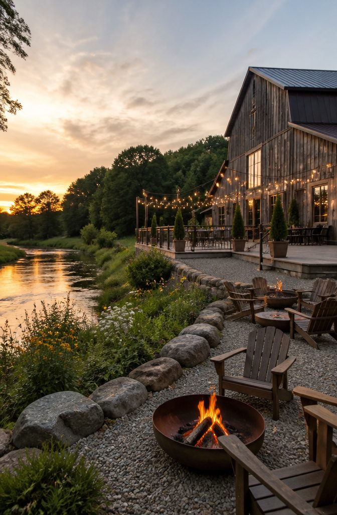 Rustic Venue Wedding Guide: Barns, Farms & Mountain Settings 3 Rustic barn at River Edge Bed and Breakfast surrounded by greenery.