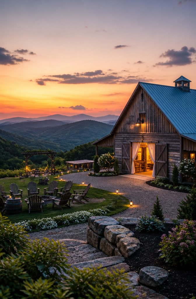 Rustic Venue Wedding Guide: Barns, Farms & Mountain Settings 7 Mountain barn venue with scenic views and rustic architecture.