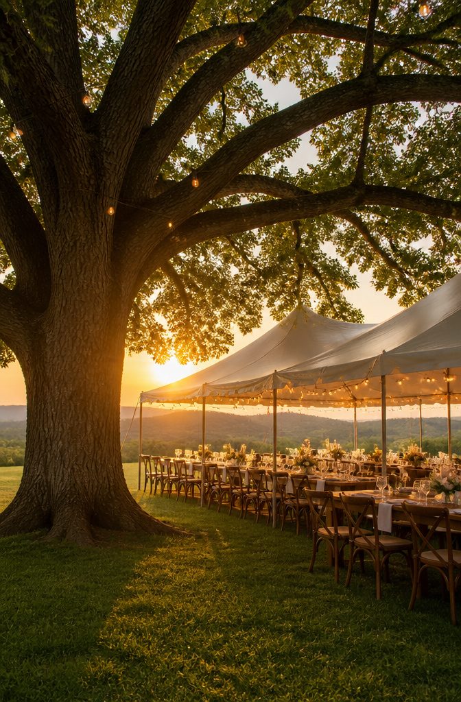 Rustic Venue Wedding Guide: Barns, Farms & Mountain Settings 8 Large barn venue in Pennsylvania seating under an oak canopy.