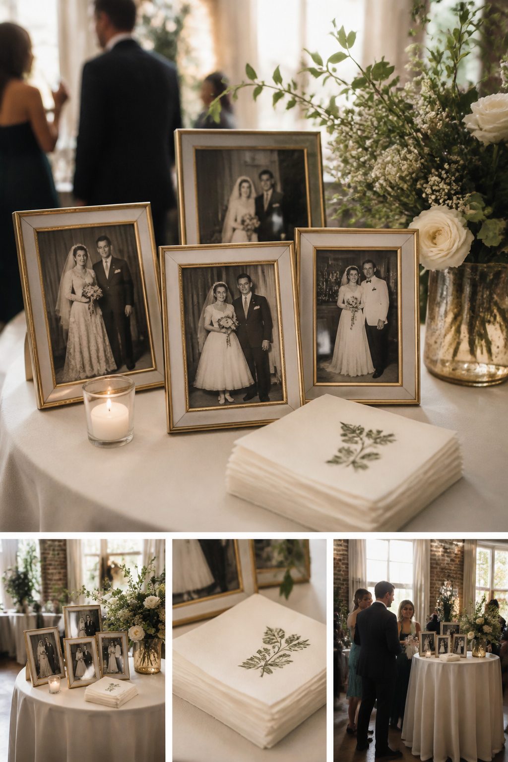 Personalized wedding decor items displayed on a table.