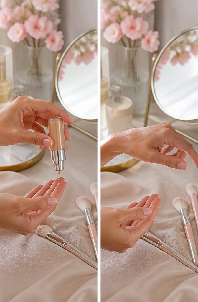 A close-up of sheer foundation or tinted moisturizer on a countertop.