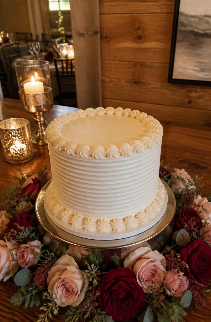 Layered anniversary cake with a meaningful message in frosting.