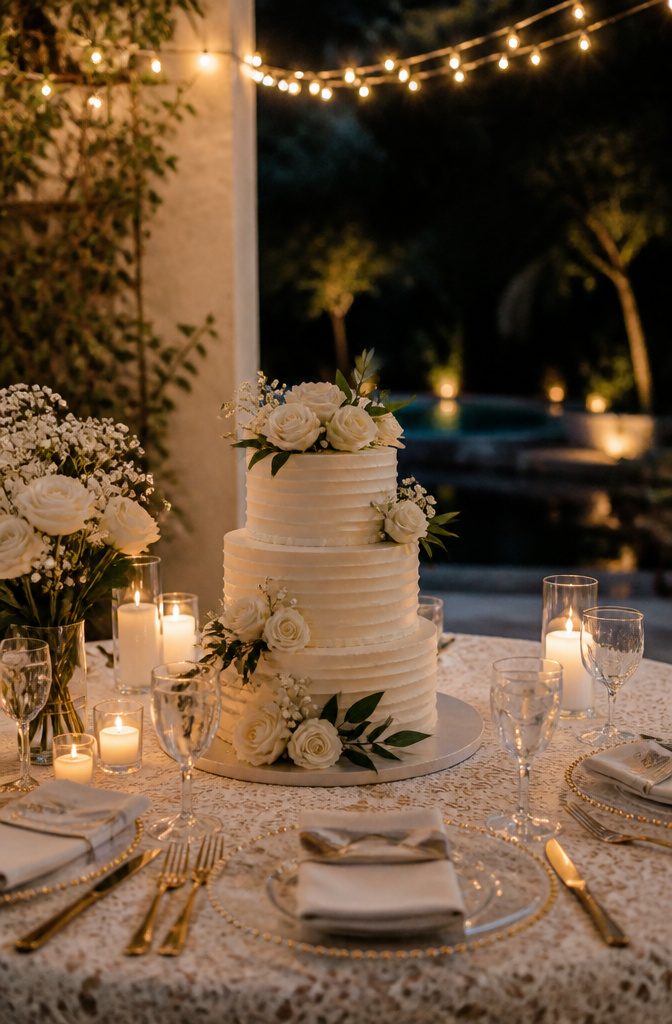 Beautifully crafted cake displaying a sentimental quote in golden script.