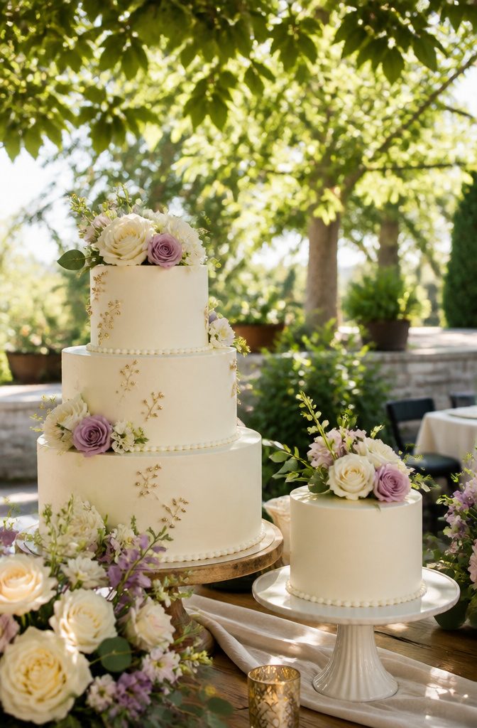 Wedding cake with a charming message and floral decorations.