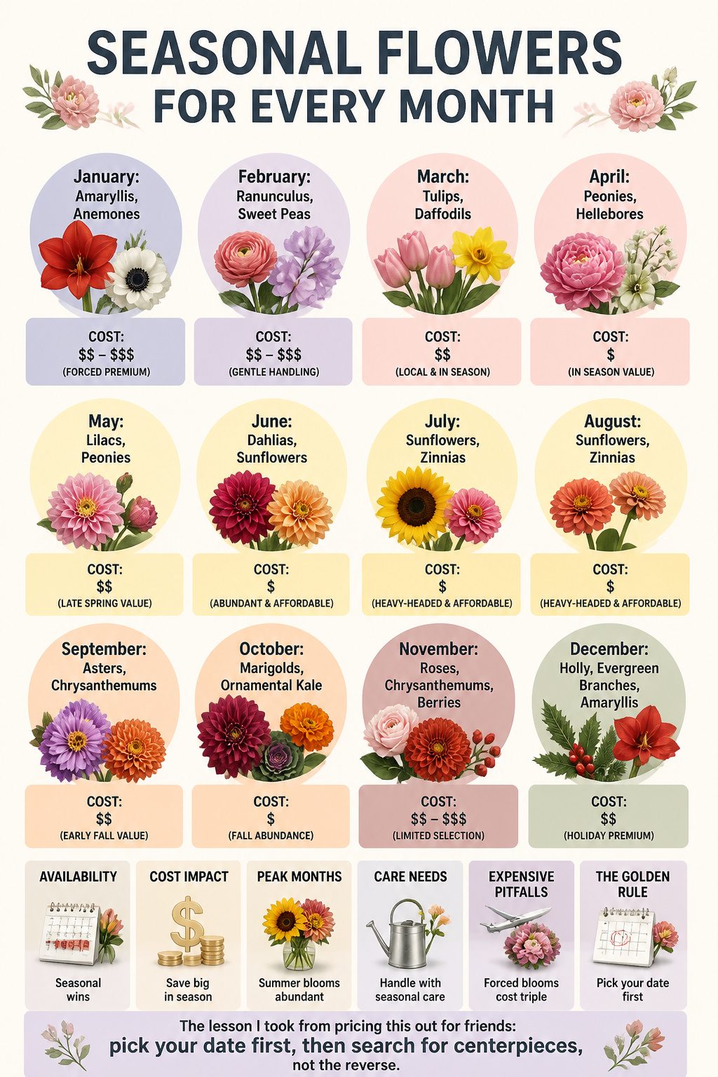 A chart showing seasonal flowers for each month.
