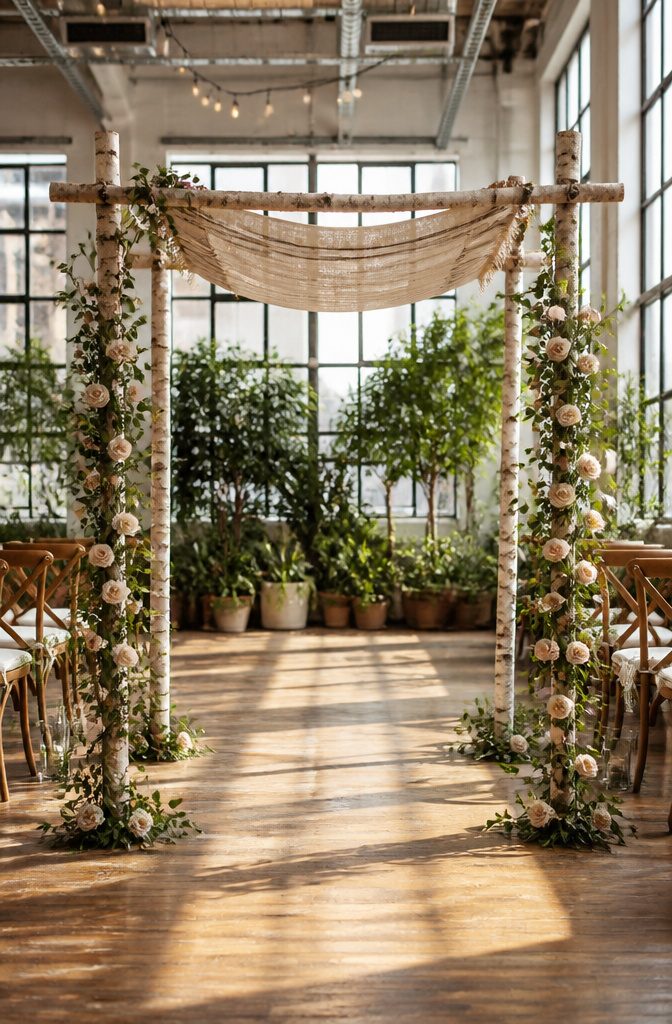 Wedding Ceremony Decor: Chuppahs, Mandaps, Arches and Aisle Style 1 Chuppah structure with open sides and natural wood frame.