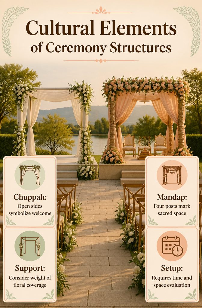 Wedding Ceremony Decor: Chuppahs, Mandaps, Arches and Aisle Style 9 Information on cultural elements for wedding ceremonies.