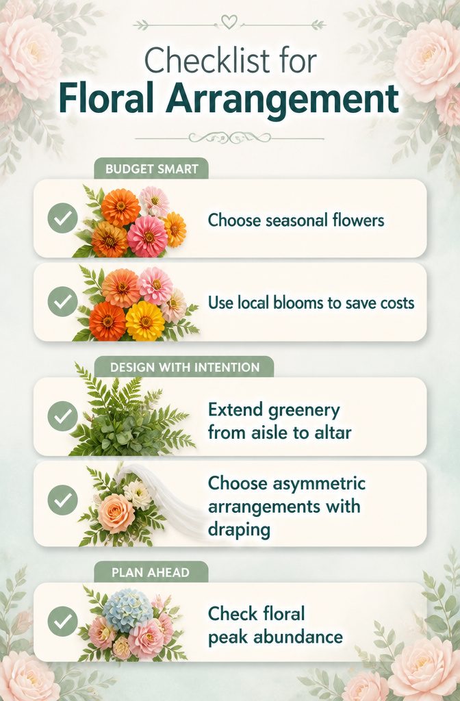 Wedding Ceremony Decor: Chuppahs, Mandaps, Arches and Aisle Style 10 Checklist for floral arrangements for a wedding.
