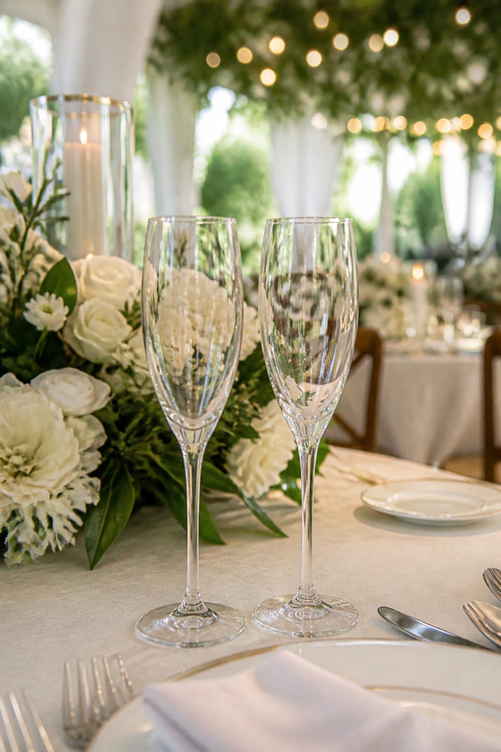 Wedding Glass Design: Personalized Glassware for Your Celebration 1 Two elegant champagne flutes engraved with names and wedding date.
