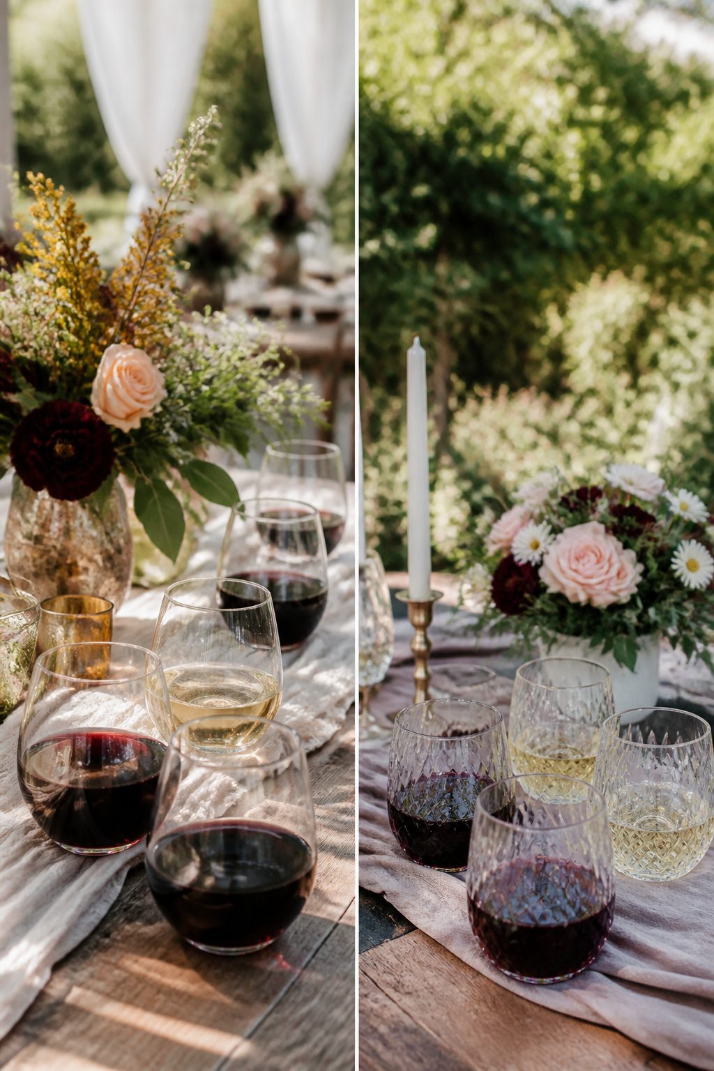 A selection of stemless wine glasses displayed on a table.