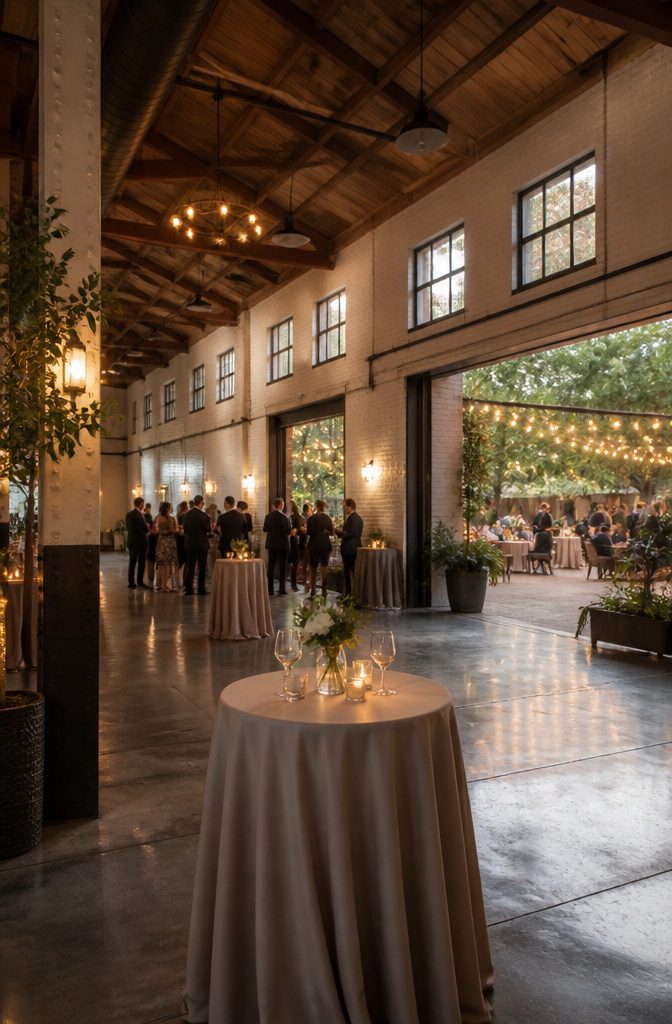 Interior of Castaway Portland showing restored windows and industrial decor.