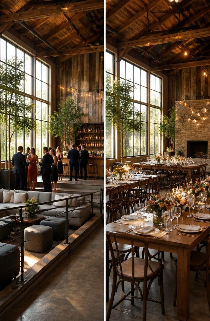 Interior of Hunt & Gather with large windows and open kitchen view.