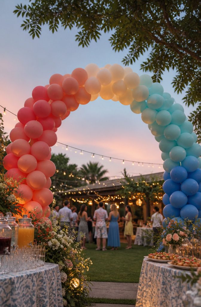 8 Wedding Outside Decorations That Work in Real Weather 7 Balloon arch decoration for an outdoor wedding ceremony.