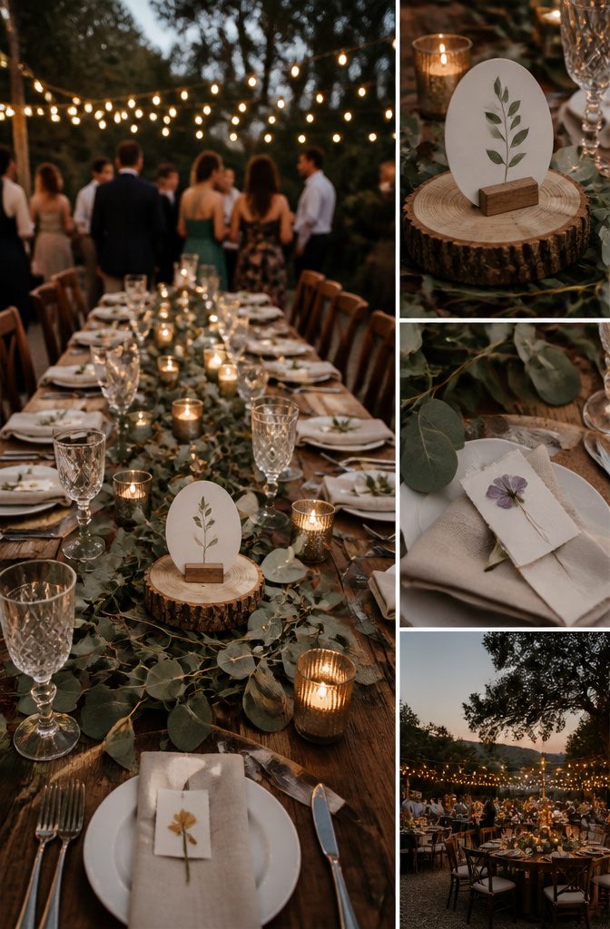 8 Wedding Outside Decorations That Work in Real Weather 8 Wood slices with hand-painted table numbers for wedding decor.
