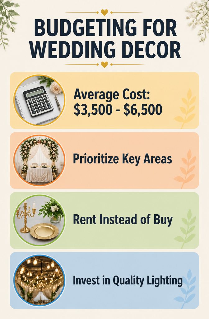 Graphic showing wedding reception decor budget comparison.