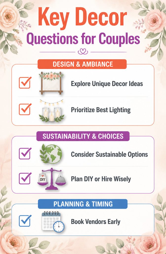 Key decor questions for couples planning their wedding.