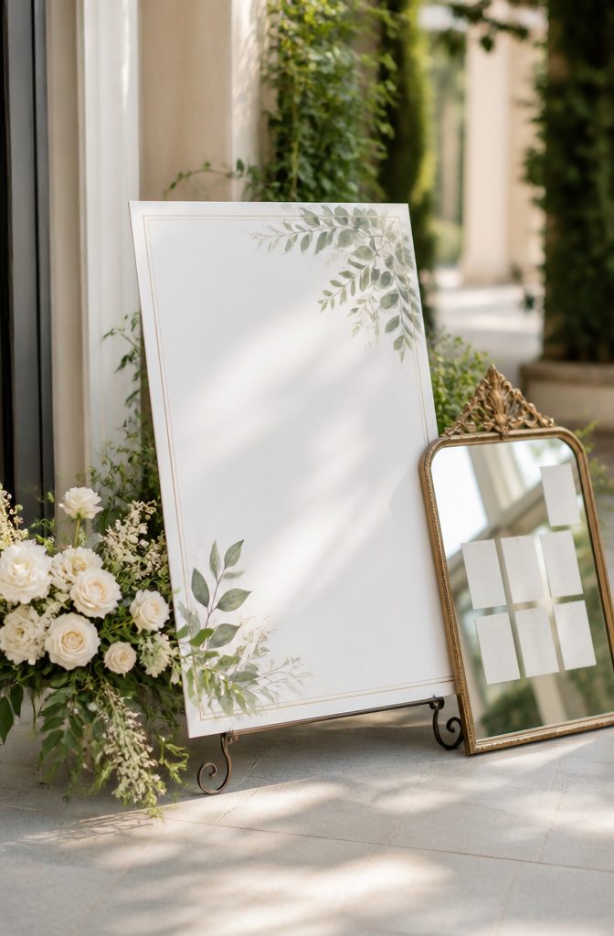 Welcome sign at the entrance of a wedding venue.