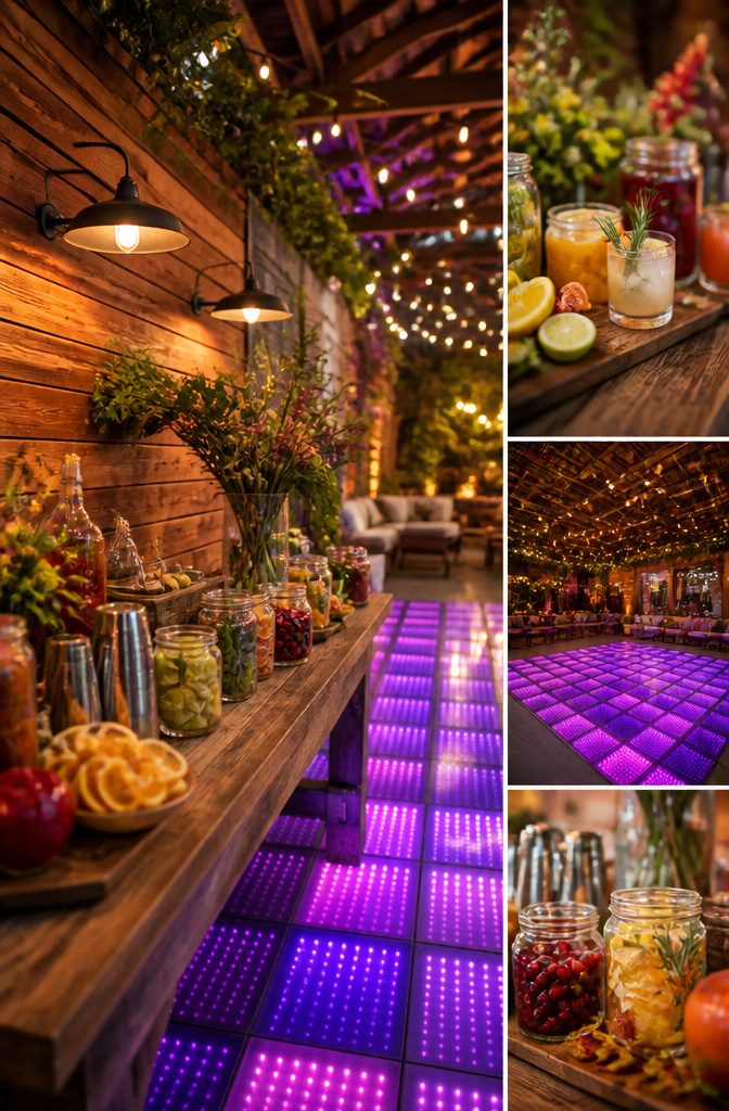 Custom cocktail station set up for wedding guests.