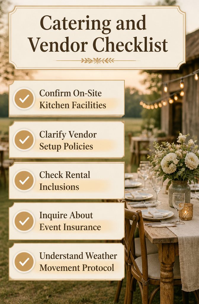 Checklist detailing catering and vendor rules for outdoor weddings.