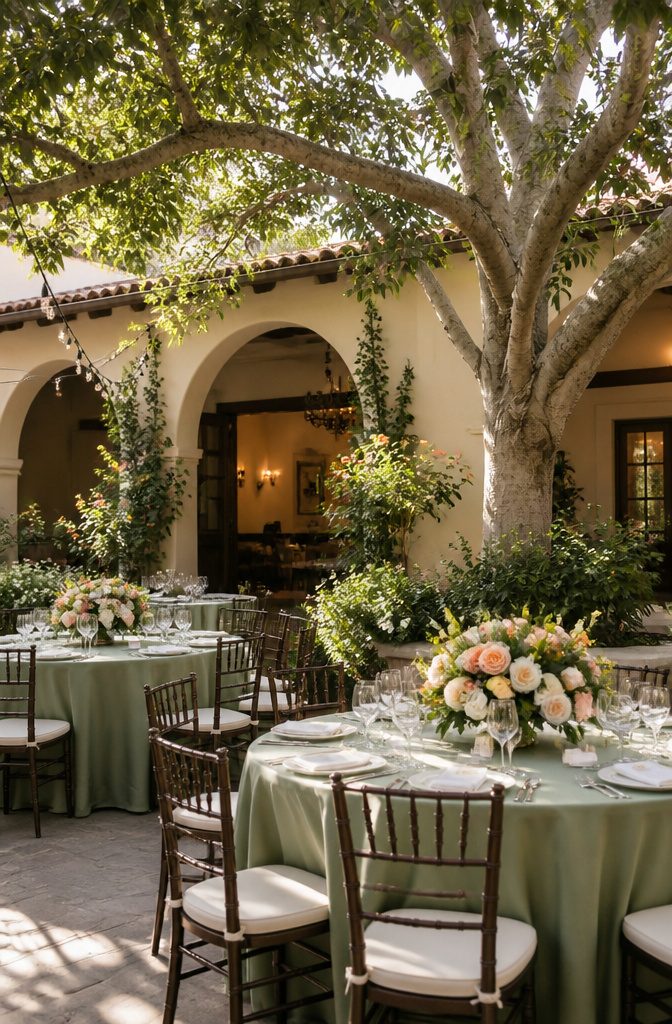 Garden area at The Ebell of Los Angeles set for a wedding.