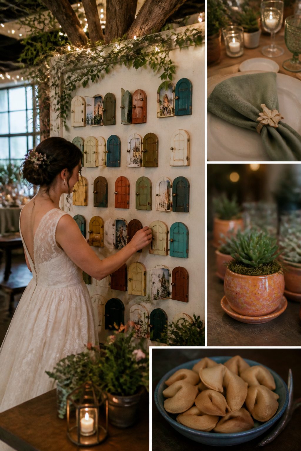 Custom wedding favors and interactive details at a reception.