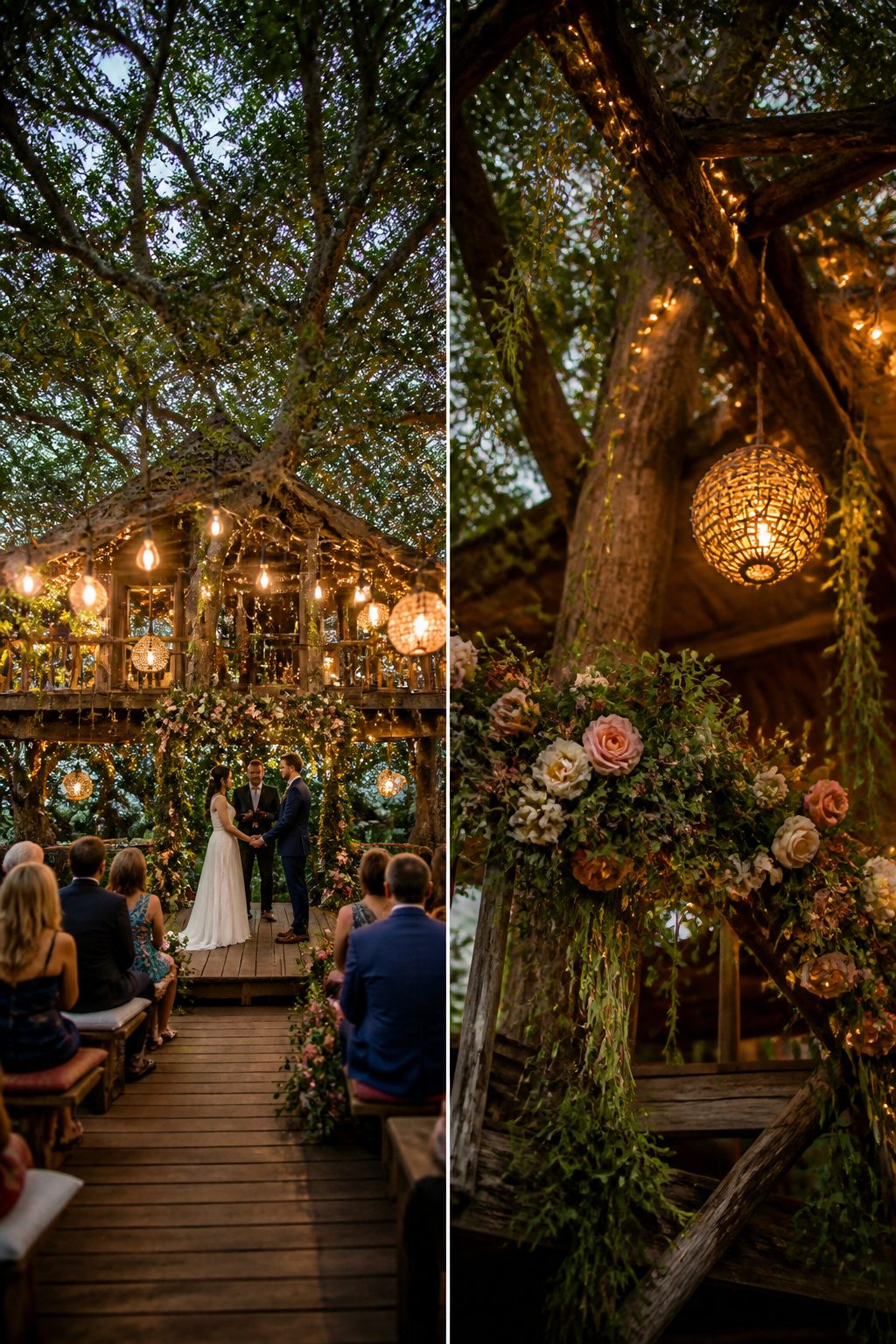 Treehouse wedding venue nestled among trees.
