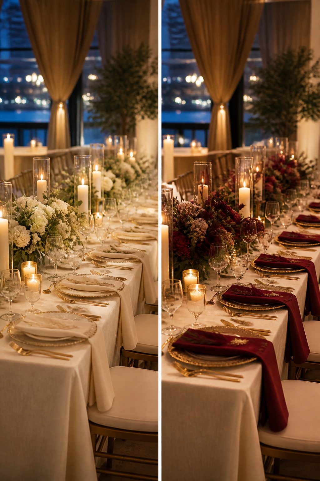 A winter wedding color palette featuring burgundy and gold.
