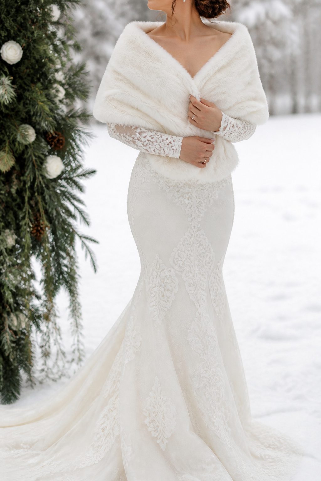 A winter wedding dress with long sleeves.